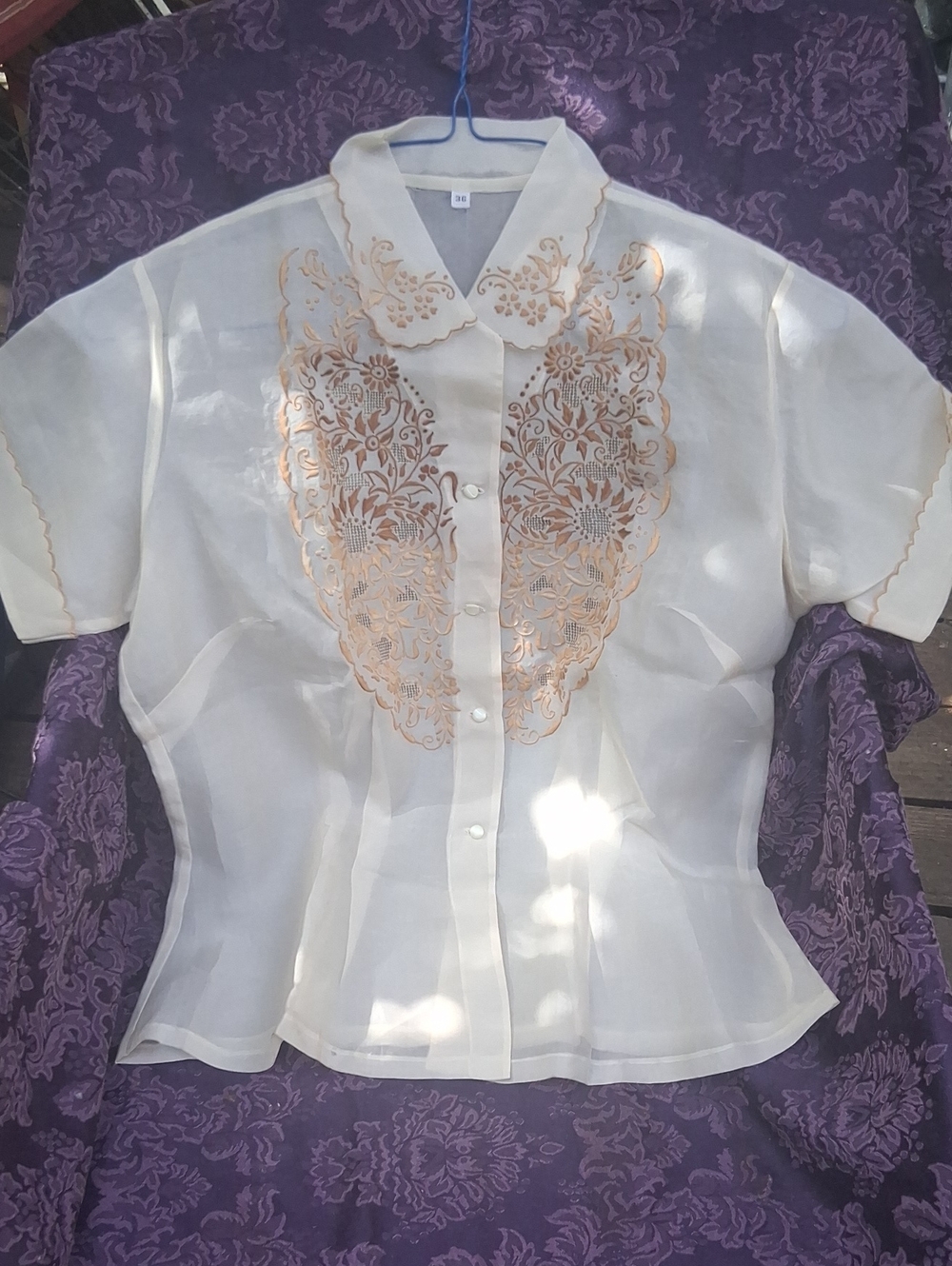 Sheer Embroidered Ivory Women's Blouse